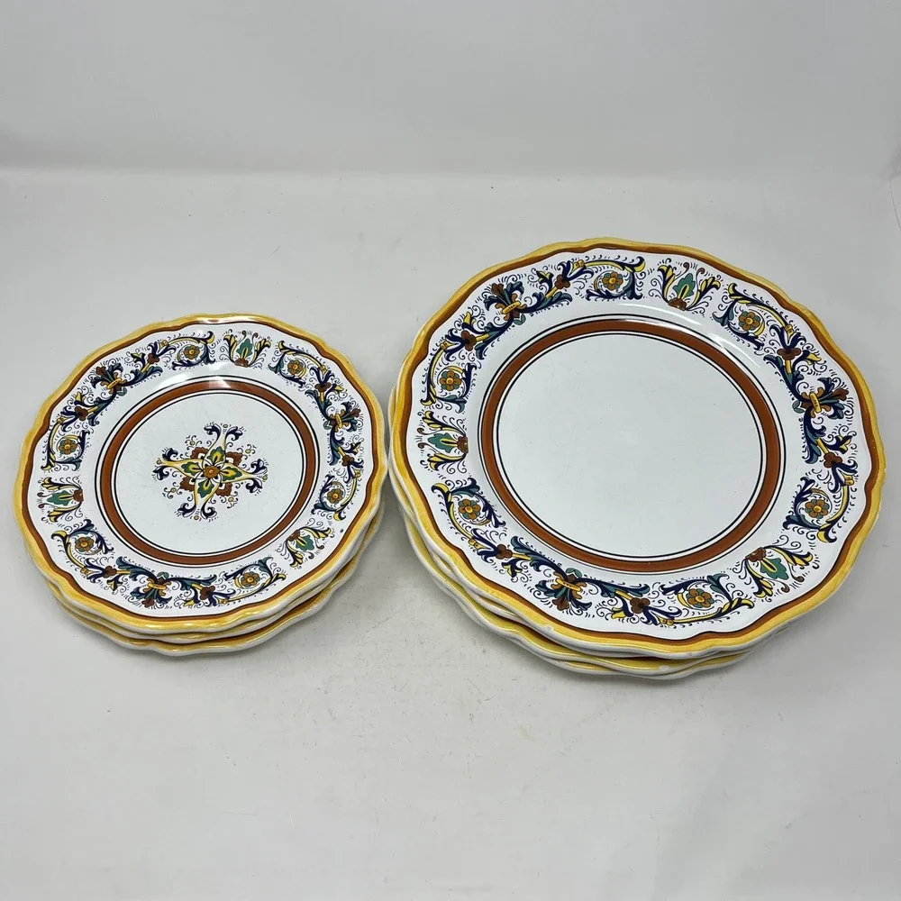 Sur La Table Italian Earthenware Plates Set 7 Deruta Style Ricco Handcrafted